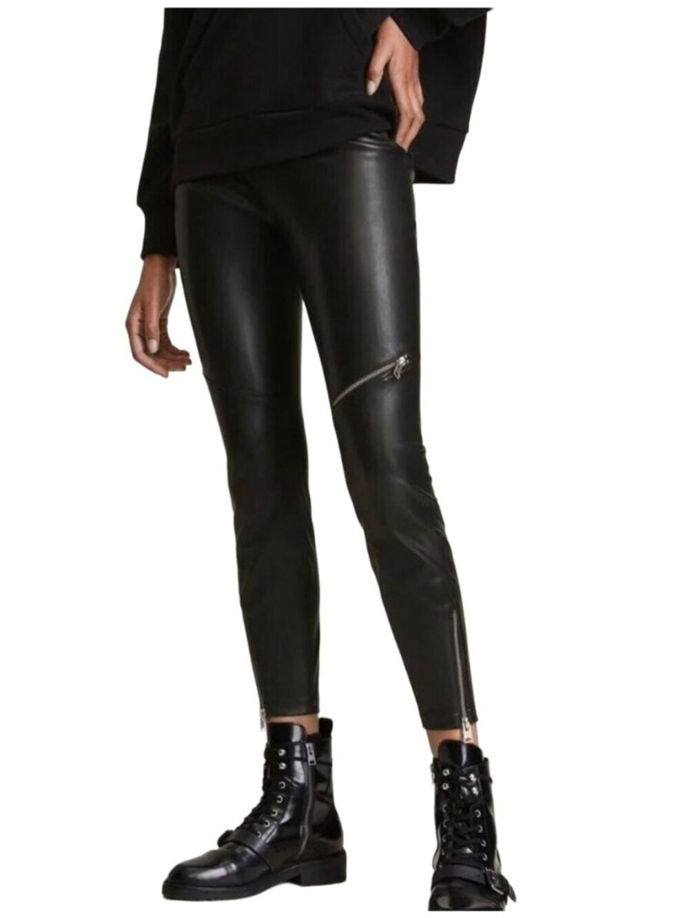 AllSaints Kreva Biker Legging Black Faux Leather Pants NWT  - Size 0